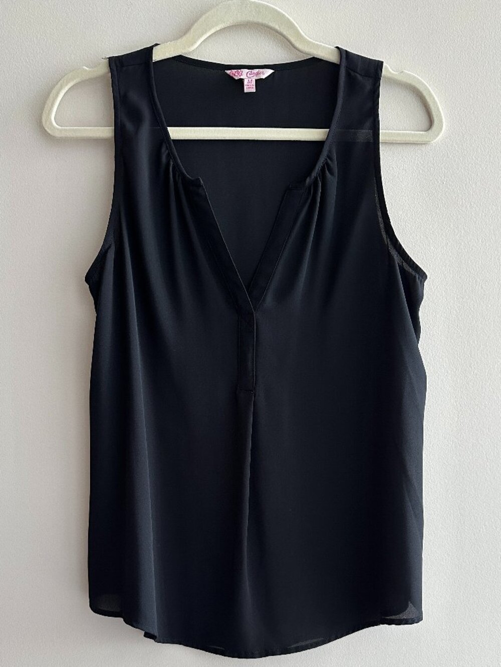 Candie’s Women’s Black Chiffon V-Neck Sheer Layering Tank Top, Size Medium
